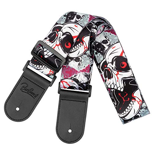 Skull Guitar Strap & Leather Ends Guitar Shoulder Strap for Bass, Electric, Acoustic Guitars.Best Christmas Gift for Men Women Guitarist (Skull Black)