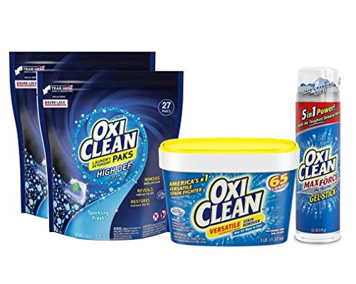 Oxiclean Laundry & Stain Remover Bundle: Stain Remover Powder, Laundry Detergent Paks, and Maxforce Gel Stick, 6 Pound