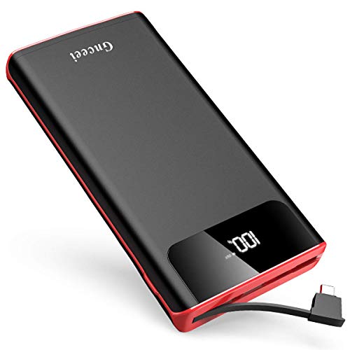 Portable Charger Power Bank 25000mAh - High Capacity with Built in Cable External Battery Pack with LCD Digital Display/LED Lights,3 USB Output & Dual Adapter Compatible Android Phone,Tablet and More
