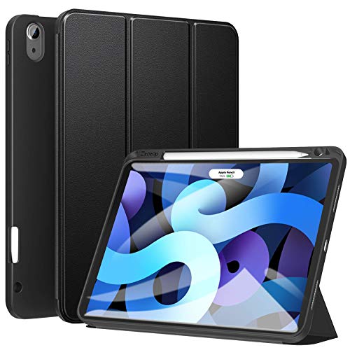 Ztotop Case for New iPad Air 4 10.9 Inch 2020 (4th Generation )/ iPad Pro 11'' 2018 1st Gen with Pencil Holder, Lightweight Soft TPU Back and Trifold Protective Cover, Support Auto Sleep/Wake, Black
