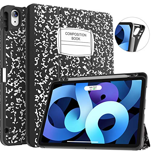 Soke iPad Air 4 Case 10.9 Inch 2020 / iPad Pro 11 2018 with Pencil Holder - [Full Body Protection + Apple Pencil Charge+ Auto Sleep/Wake], Soft TPU Back Cover for New iPad Air 4th Gen,Book Black