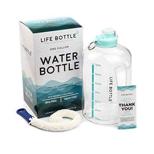 Life Bottle! Time Marked Water Bottle - 1 Gallon Water Bottle with Time Marker - Extra Large Water Bottle/Water Jug Helps You Drink More Water! BPA Free Water Bottle with Leakproof with Flip Top
