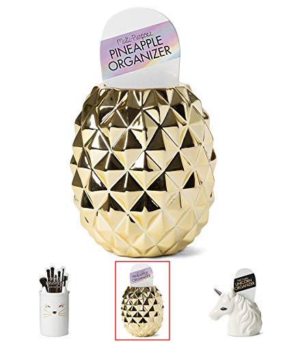 Tri-Coastal Design Novelty Ceramic Makeup Brush Holder Storage Cosmetic Organizer for Make Up Brushes and Accessories - Cosmetics Cup for Bathroom Vanity Countertop (Pineapple)