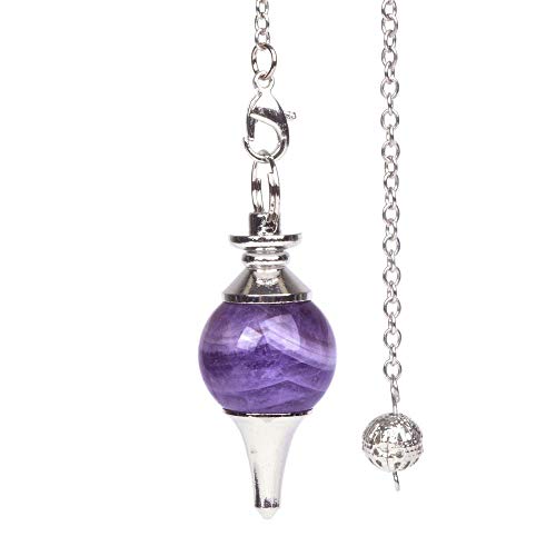 JUST IN STONES Natural African Amethyst Gemstone Dowsing 40mm Crystal Healing Chakra Reiki Point Pendulum