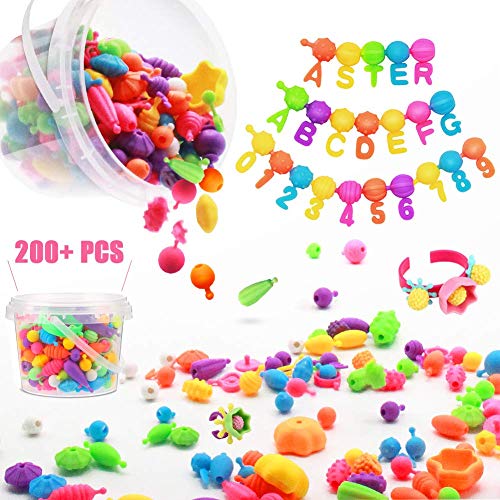Pop Beads Set, 200+ PCS Pop Snap Beads Arts and Crafts Toys Gifts for Kids Age 4yr-8yr, Jewellery Making Kit for 4, 5, 6, 7 Year Old Girls, Necklace and Bracelet and Ring Creativity DIY Set