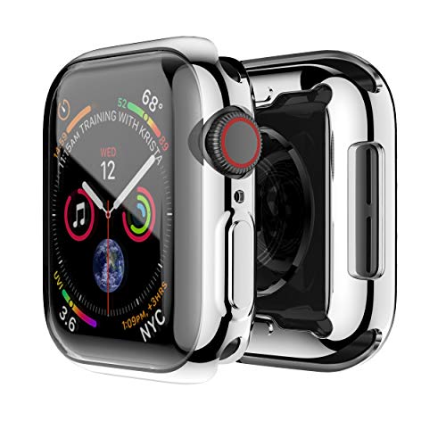 Book Cover Smiling Case for Apple Watch Series 4 with Buit in TPU Clear Screen Protector 44mm- All Around Protective Case High Definition Clear Ultra-Thin Cover for Apple Watch Series 4 44mm (Silver)