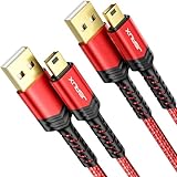 JSAUX Mini USB Cable[2-Pack 3.3ft+6.6ft], USB 2.0 Type A to Mini B Fast Charging Braided Cord for GoPro Hero 3+, PS3 Controller, MP3 Player, Dash Cam, Garmin Nuvi GPS, Camera, Blue Yeti, Red