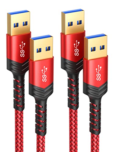 JSAUX USB to USB Cable, USB 3.0 A to A Male Cable 2 Pack(3.3ft+6.6ft) USB Male to Male Cable Double End USB Cord Compatible for Hard Drive Enclosures, DVD Player, Laptop Cooler and More (Red)