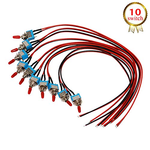 DONJON Toggle Switch,ON/Off SPST with Pre-soldered Wires,3v/5v/12v/24v/72v/110v/220v/240v/ mini Toggle Switches for car,Truck, light,test machine,Industrial Equipment.3 Pins 2 Positions (10pcs+Wire)