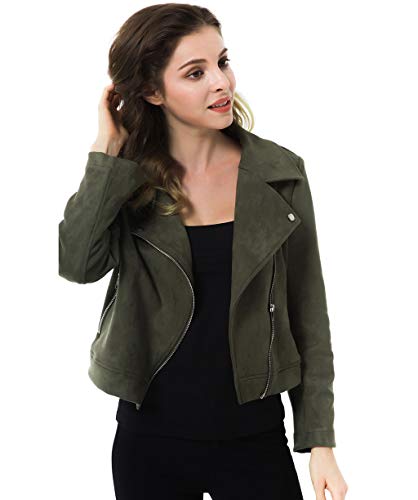 Apperloth Faux Suede Jackets for Women Long Sleeve Zipper Short Moto Biker Coat