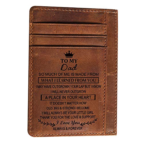 Engraved Pocket Wallet To My Son Dad Husband, Personalized Gift Slim Cards Case Money Clips (Chocolate-To My Dad From Daughter)