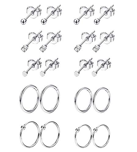 REVOLIA 10Pairs Stainless Steel Cartilage Earrings for Men Women Stud Earrings Ball CZ Tragus Helix Piercing