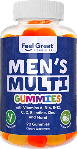 Feel Great Vitamin Co. Men's Multivitamin Gummies, Packed with Vitamin A, B-6, B-12, Biotin, C, D3, E, Iodine, Folic Acid, Zinc. Made in The USA. 45 Day Supply.