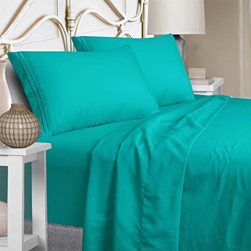 Book Cover Mejoroom Full Size Sheet Set,Extra Soft Luxury Brushed Microfiber 1800 Thread Count Percale Egyptian Sheets with 15-inch Deep Pocket - Wrinkle Fade and Hypoallergenic - 4 Piece (Full, Teal)