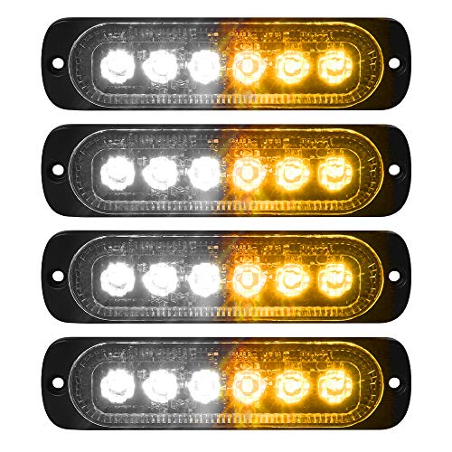 VKGAT 4pcs Sync Feature 6LED Car Truck Emergency Beacon Warning Hazard Flash Strobe Light Surface Mount (Amber/White)