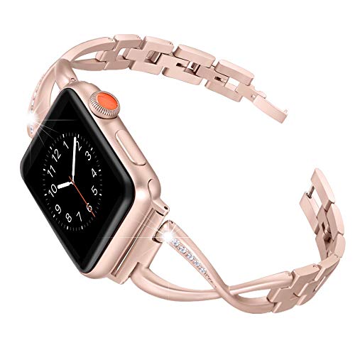 Book Cover Secbolt Stainless Steel Band Compatible Apple Watch Band 38mm 40mm Women Iwatch Series 5/4/3/2/1 Accessories Metal Wristband X-Link Sport Strap, Series4 Gold