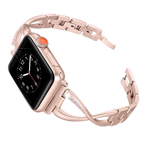 Secbolt Stainless Steel Band Compatible Apple Watch Band 38mm 40mm Women Iwatch Series 5/4/3/2/1 Accessories Metal Wristband X-Link Sport Strap, Series4 Gold