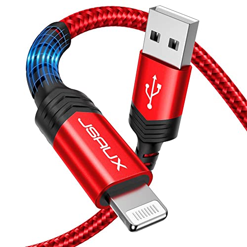 Book Cover iPhone Charger Cable 6ft, JSAUX [ Apple MFi Certified] Lightning Cable Nylon Braided USB Fast Charging Cord Compatible with iPhone 11 Xs Max X XR 8 7 6s 6 Plus SE 5 5s, iPad, iPod - Red