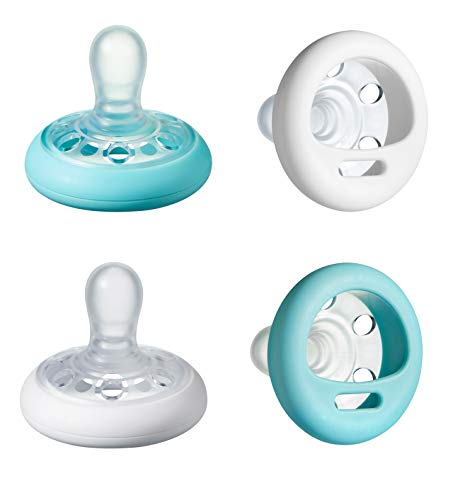 Book Cover Tommee Tippee Closer To Nature Soother Day Time Pacifier - BPA-free, Breast-Like Shape - White & Aqua - 0-6 Months, 4 count