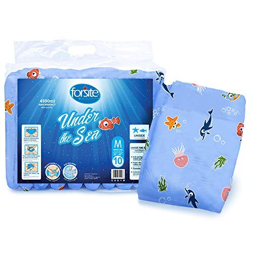 Forsite Nature's Escape Briefs Printed Adult Diapers, Under The Sea, Medium, Pack/10