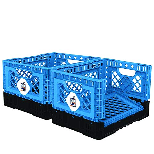 BIGANT Heavy Duty Collapsible & Stackable Plastic Milk Crate - IP403026, 26 Quarts, Small Size, Set of 2, Snap Lock Foldable Industrial Garage Storage Bin Container Utility Basket