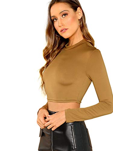 Verdusa Women's Casual Slim Fitted Basic Long Sleeve Solid Crop Tee Top