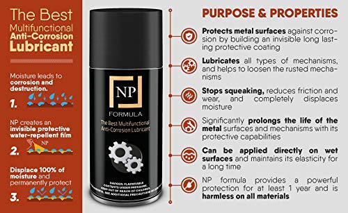 Premium Anti Corrosive Spray NP Formula Best Lubricant All Purpose Protective Anti Seize Film Rust Converter Rust Remover Corrosion Inhibitor Dry Gun Chain Vehicle Automotive Liquid Wrench Bike Black