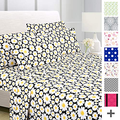 Book Cover American Home Collection Deluxe 6 Piece Printed Sheet Set of Brushed Fabric, Deep Pocket Wrinkle Resistant - Hypoallergenic (Queen, Yellow Daisies)