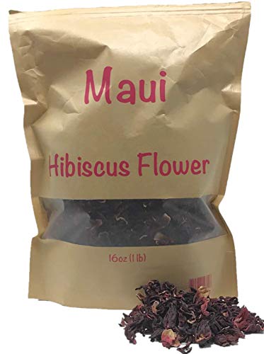 Maui Hibiscus flowers. 1 Pound 16 oz 100% Natural Dried Hibiscus Full Flower Cut & Sifted, 1 Pound Bulk Bag. 100% raw for perfect Hibiscus Tea or a cold drink. ( Whole Flower, no small pieces)