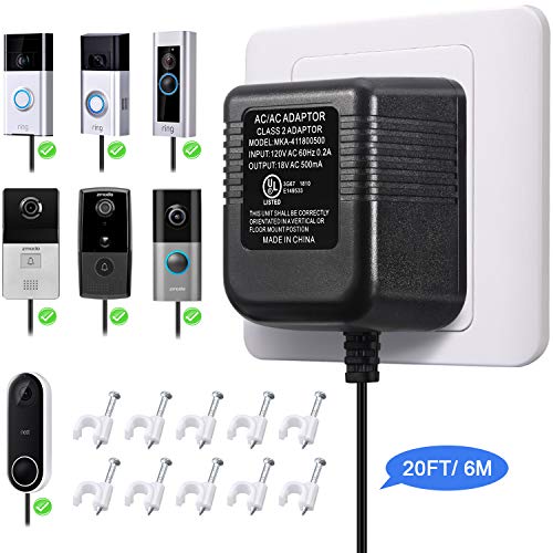 Tatuo Power Adapter for Ring Doorbell, Power Supply Compatible with Ring Doorbell 1,2 Ring Doorbell Pro Transformer Battery Charger(18V AC/ 500 mA)