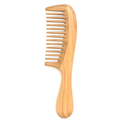 Rotumaty Natural Green Sandalwood Hair Comb Wooden Comb (Wide Tooth) for Curly Hair Detangling - No Static, Prevent Tangle, Handmade
