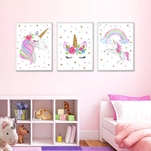 Book Cover Unicorn Wall Posters Rainbow Unicorn Canvas Wall Art Prints Painting Decoration Pictures Set of 3 (8â€x11.8â€ for Girls Kids Bedroom Nursery Wall Decor Gift,No Frame
