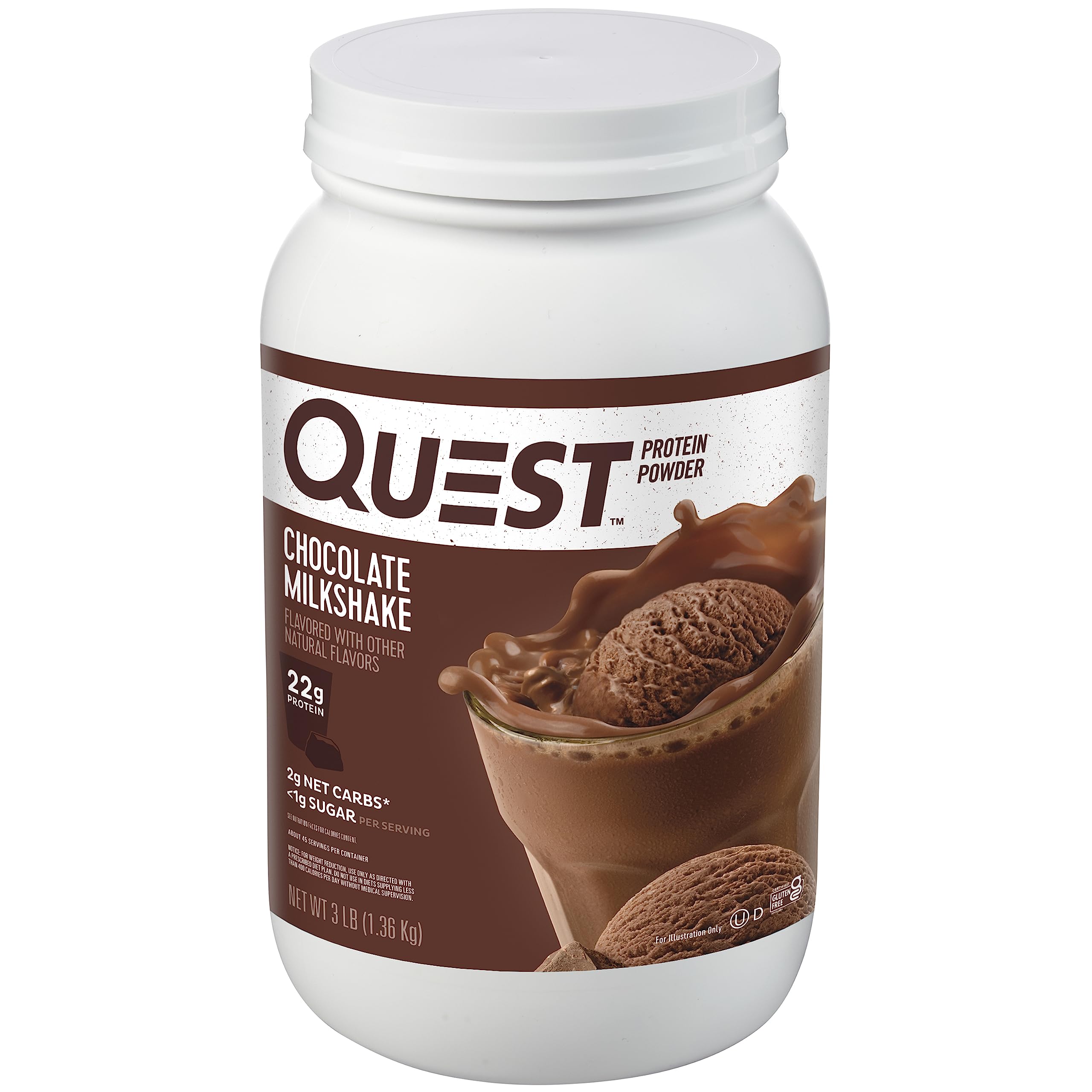 Book Cover Quest Nutrition Chocolate Milkshake Protein Powder; 22g Protein; 1g Sugar; Low Carb; Gluten Free; 1.6 Pound; 45 Servings Chocolate Milkshake 45 Servings
