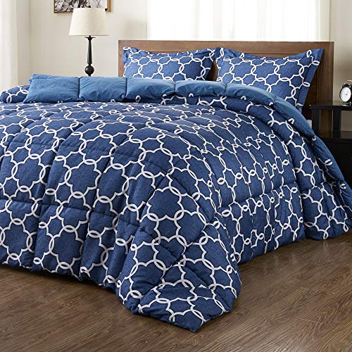 Book Cover downluxe Lightweight Printed Comforter Set (Queen, Blue) with 2 Pillow Shams - 3-Piece Set - Down Alternative Reversible Comforter