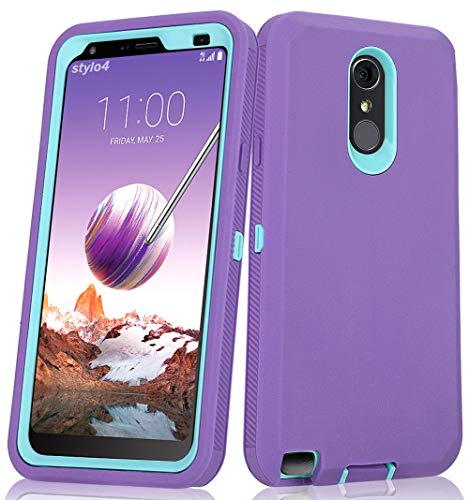 Annymall Case for LG Stylo 4 Plus Case, Hybrid High Impact Resistant Rugged Full-Body Shockproof Tri-Layer Heavy Duty Case with Built-in Screen Protector for LG Stylo 4/ LG Stylo 4 Plus (Purple)