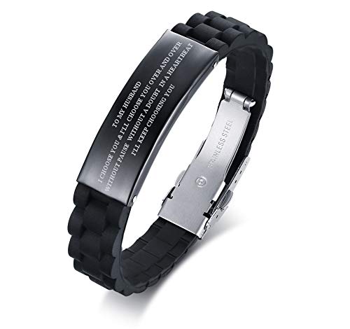 MEALGUET to My Husband I Will Keep Choosing You Black Silicone Bracelet Wristband for Him, Gift from Wife,Birthday