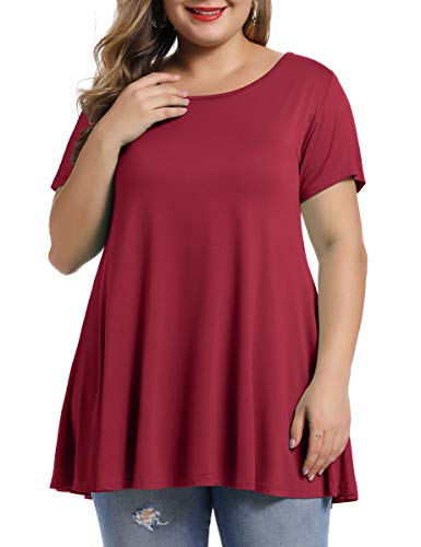 MONNURO Womens Short Sleeve Casual Loose Fit Flare Swing Tunic Tops Basic T-Shirt Plus Size