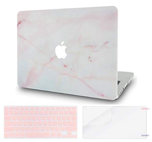 Book Cover LuvCase 3 in 1 Rubberized Plastic Hard Shell Case with Keyboard Cover and Screen Protector Compatible MacBook Air 13 Inch 2019/2018 New Version A1932 with Retina Display (Touch ID) (Pink Marble)