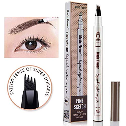 Tattoo Eyebrow Pen Waterproof Ink Gel Tint with Four Tips, Long Lasting Smudge-Proof Natural Hair-Like Defined Brows All Day (Black) (Black)