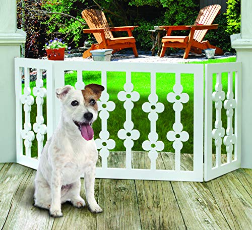 Book Cover Etna White Floral Wooden Pet Gate - Freestanding Foldable Adjustable 3-Section Dog Gate. Extra Wide, Keeps Pets Safe Indoors/Outdoors - Fully Assembled