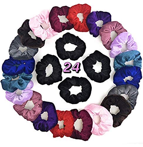 Hi-Q Hair Scrunchies for Hair Premium Velvet Elastic Hair Bands Scrunchy Hair Ties Ropes Scrunchie for Women and Girls Hair Accessories - (24 Pack) Many Colours Pack
