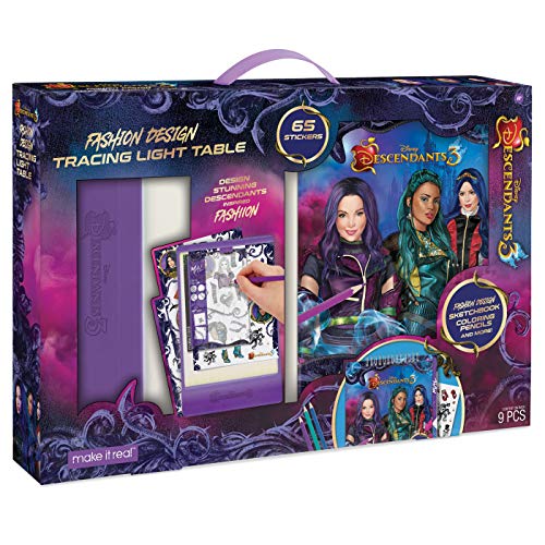 Book Cover Make It Real - Disney Descendants 3 Sketchbook with Tracing Light Table. Fashion Design Tracing and Drawing Kit for Girls. Includes Sketch Pages, Stencils, Stickers, and Backlit Tracing Pad