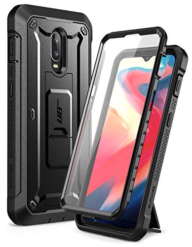 Book Cover SUPCASE OnePlus 6T Case, with Built-In Screen Protector& Rotating Belt Clip Holster Full-body Rugged Kickstand Holster Case for 1+ 6T 2018 Release - Unicorn Beetle PRO Series - Retail Package (Black)