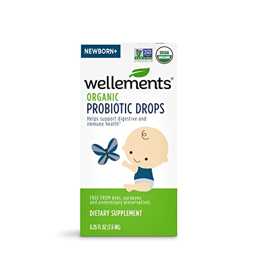 Wellements Organic Probiotic Drops, Baby Digestive and Immune Support for Infants and Toddlers, Free from Dyes, Parabens, Preservatives, 0.25 Fl Oz 141188 (Pack of 1)