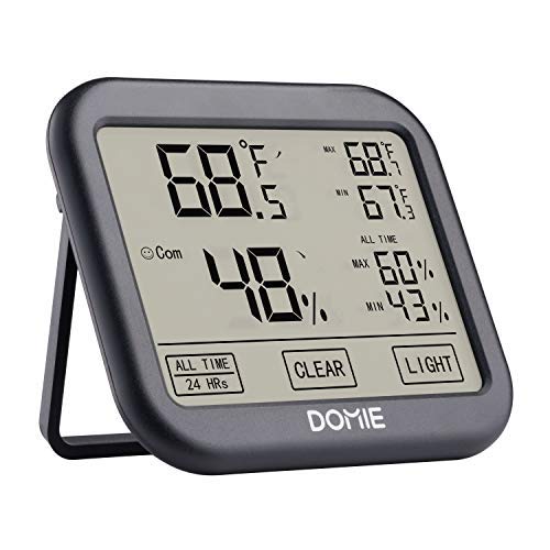Digital Temperature and Humidity Monitor, Indoor Thermometer, Accurate Temperature and Humidity Meter for Home, Office, Greenhouse, Domie Mini Hygrometer with Big Touchscreen and Backlight