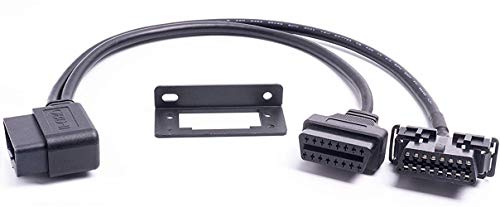 Right Angle Universal OBD II OBD2 16pin Extension Splitter Y Cable 1 Male to 2 Female with Underdash Bracket for GPS