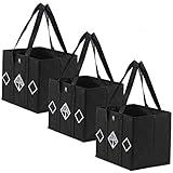 Reusable Grocery Bags by Eliza Huntley – Roomy Shopping Bags – Set of 3 - 13” X 11” X 10” - Sturdy – Stand by Themselves – Heavy Duty Fabric-Reinforced, Removable Bottom - Collapsible – Charcoal Gray