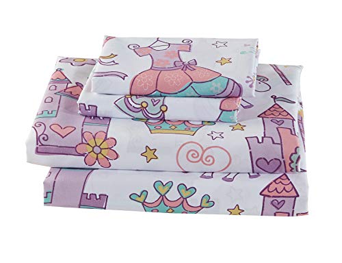 Luxury Home Kids Sheet Castle Unicorn Rainbow Flower Wand Heart Dress Crown Purple White Pink Yellow #CastleLavender (Twin Sheet)