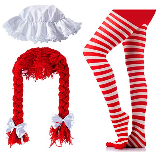 Tigerdoe Raggedy Ann Costume Adult - Wig & Hat - Red & White Tights - Rag Doll Costume Accessories