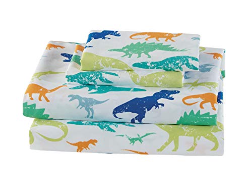 Book Cover Luxury Home Collection Kids 3 Piece Twin Sheet Set Dinosaur White Blue Green Orange #DinoGreen (Twin Sheet)